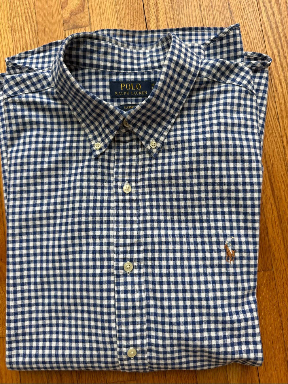 Polo Ralph Lauren Blue and White Gingham Classic Fit Shirt (XL)